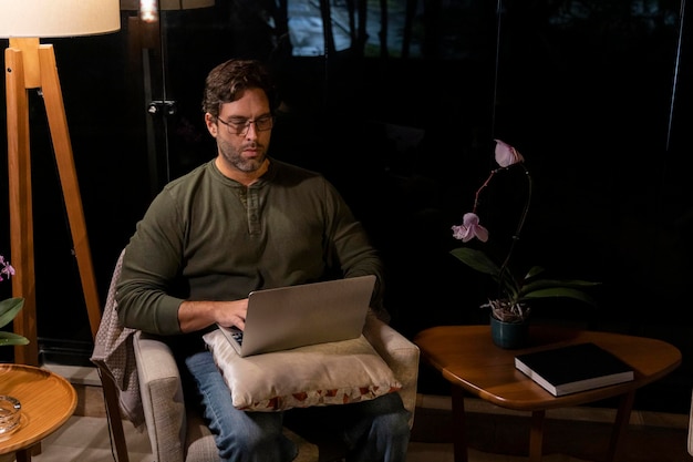 Brazilian man working at home