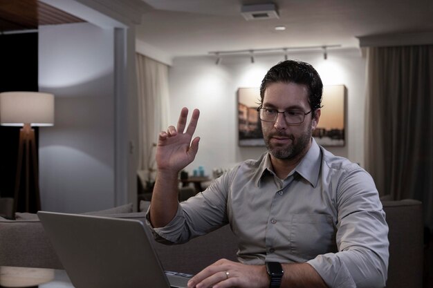 Brazilian man working at home