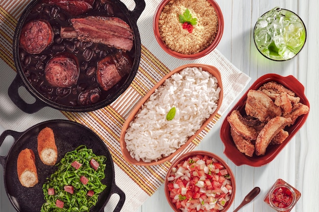 Brazilian meal feijoada food  Top view