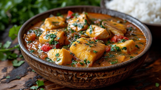 Brazilian Moqueca fish stew with peppers and tomatoes