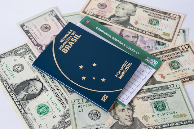 covid 및 달러에 대한 브라질 여권 예방 접종 카드