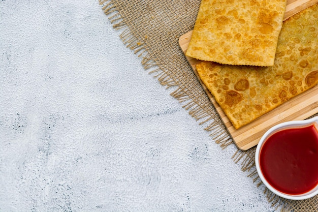 Brazilian pastel fried snack traditional food with copy space