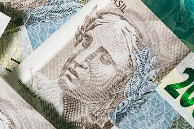 A brazilian real banknotes in close up photo