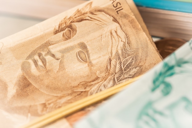 the brazilian real banknotes in close up