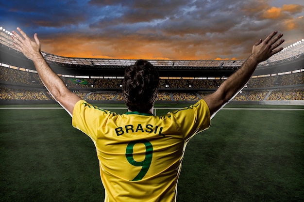 Brazilian soccer player, celebrating with the fans.