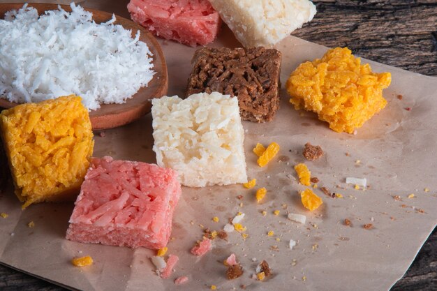 Brazilian sweet coconut candy on rustic wood