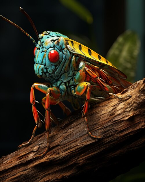 A Brazilian Treehopper insect colorful sitting on a tree Generated AI photo