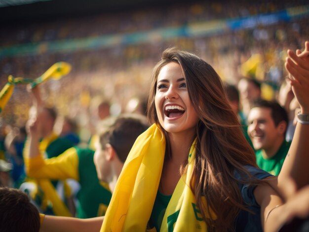 Brazilian woman celebrates her soccer teams victory