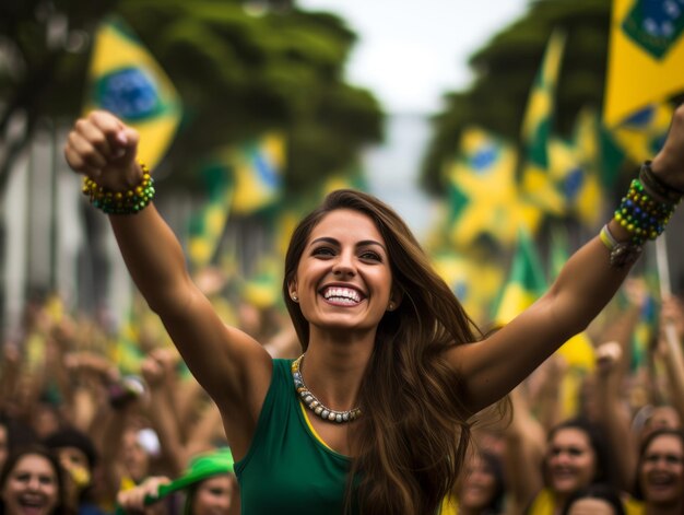 Photo brazilian woman celebrates his soccer teams victory