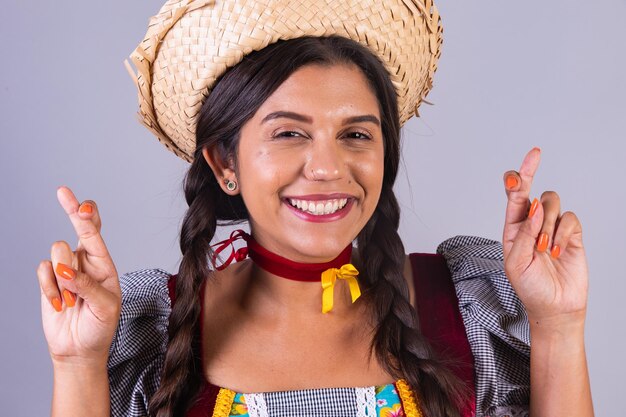 Photo brazilian woman clothes from festa junina arraial festa de sao joao closeup photo