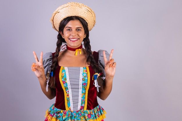 Brazilian woman clothes from Festa Junina Arraial Festa de Sao Joao peace and love