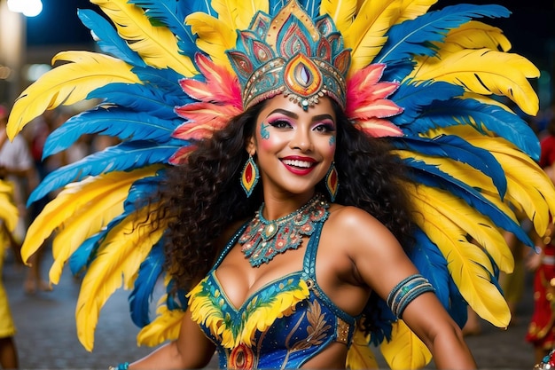 a Brazilian woman in traditional carnival costume