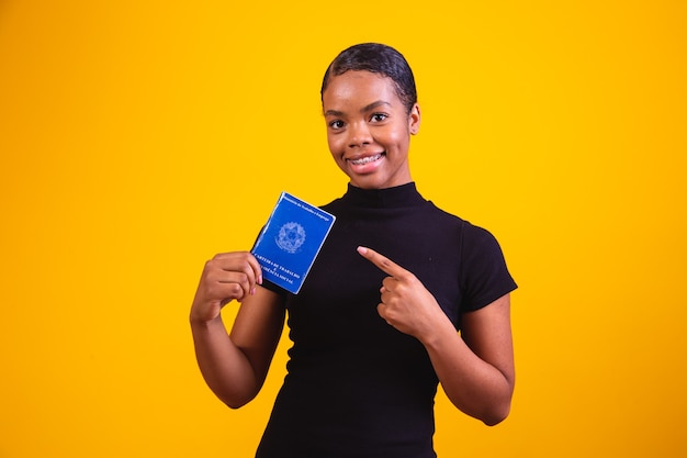 Brazilian woman with document work and social security, (Carteira de Trabalho e Previdencia Social)