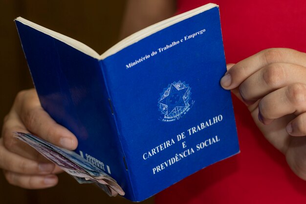 Brazilian woman with document work and social security