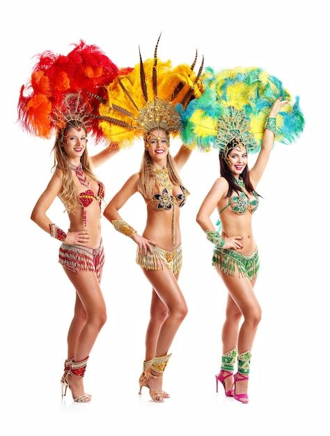 Brazilian women dancing samba music at carnival party