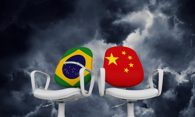 Brazilië en china zakelijke stoelen internationaal relatieconcept 3d-rendering