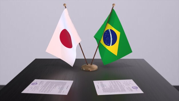 Brazilië en Japan nationale vlaggen politieke deal diplomatieke bijeenkomst Politiek en bedrijfsleven