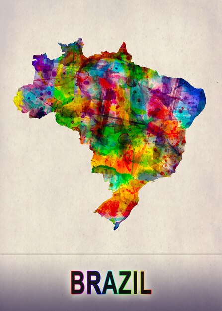 Brazilië kaart in aquarel