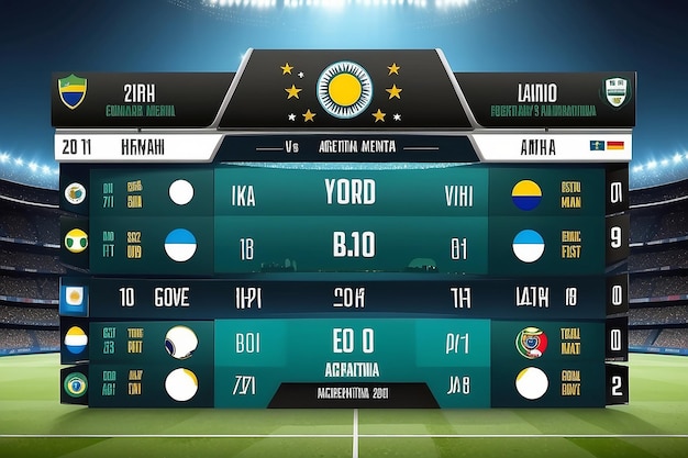 Brazilië versus Argentinië scorebord uitzending sjabloon voor sport voetbal Zuid-Amerika toernooi