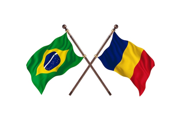 Brazilië versus Roemenië vlaggen achtergrond