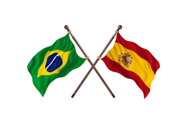 Brazilië versus Spanje vlaggen achtergrond