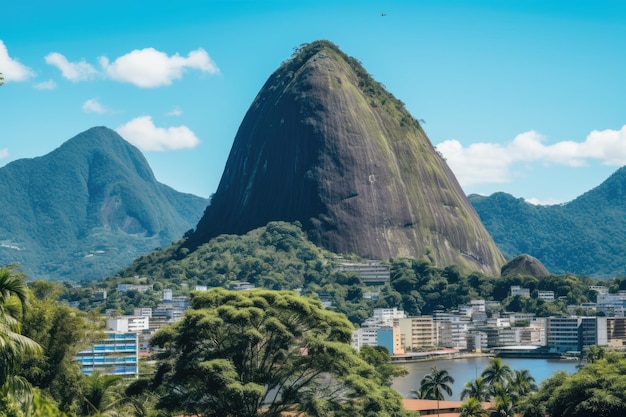 写真 上から見たブラジルのリオデジャネイロのバーハ・ダ・チジュカとペドラ・ダ・ガベアの丘
