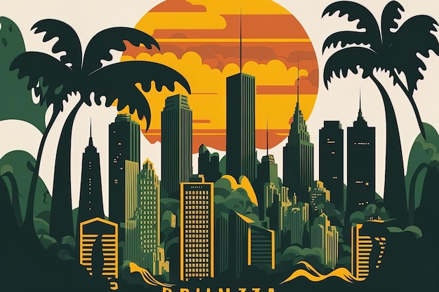 Brazils skyline is shown in a flat style