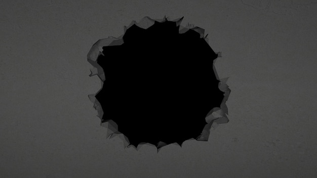 Photo breach in the black wall in the form of a circle, 3d illustration