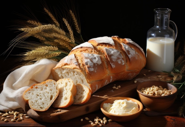 Bread_and_dairy_products_with_ears_of_wheat_top_view