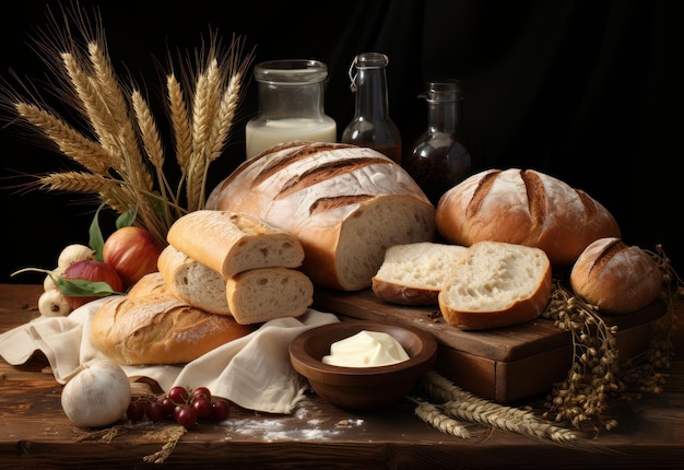 Bread_and_dairy_products_with_ears_of_wheat_top_view