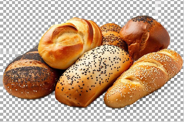 Photo bread assortment fresh bread with sesame seeds on transparent background with pig file cut out