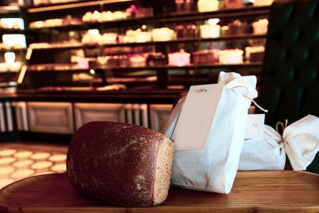 Bread bags on the table at the bakehouse