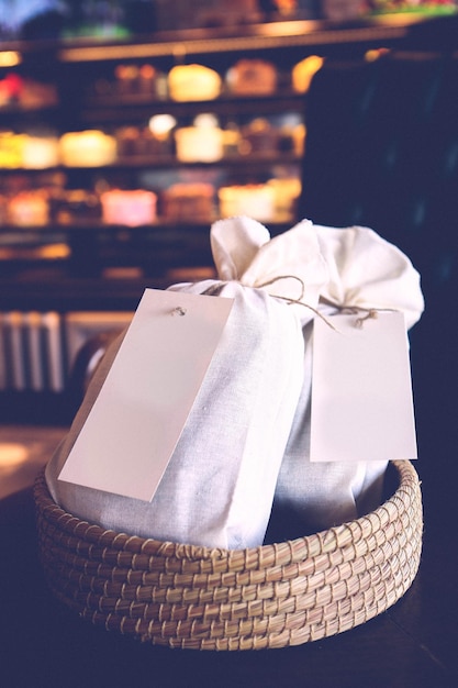 Bread bags on the table at the bakehouse