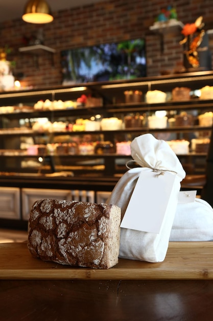 Bread bags on the table at the bakehouse