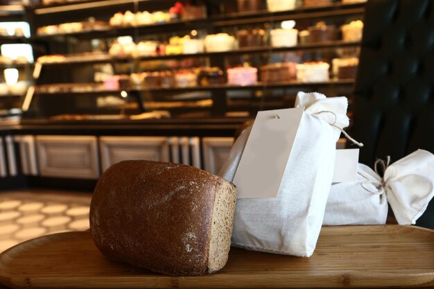 Bread bags on the table at the bakehouse