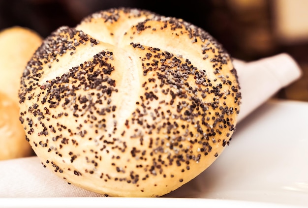 Bread basket in a restaurant freshly baked food