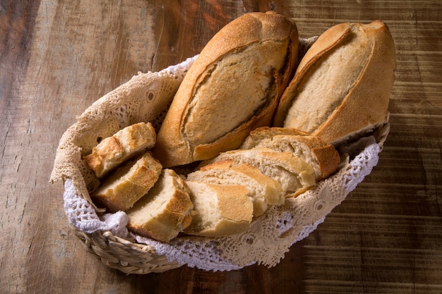 Bread basket on wood table