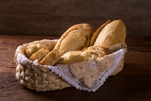 Корзина для хлеба на деревянном столе