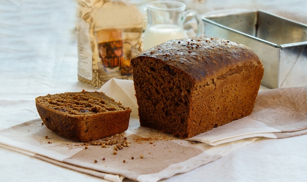 Bread black, rye homemade with coriander