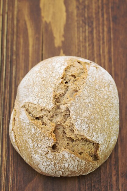 Bread on brown wooden table