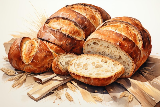 bread and cakes on a tray on the table