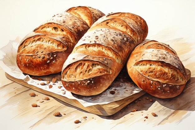 bread and cakes on a tray on the table