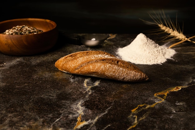 Photo bread close-up at studio set