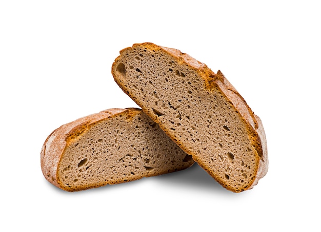 Bread cut in half isolated on a white background