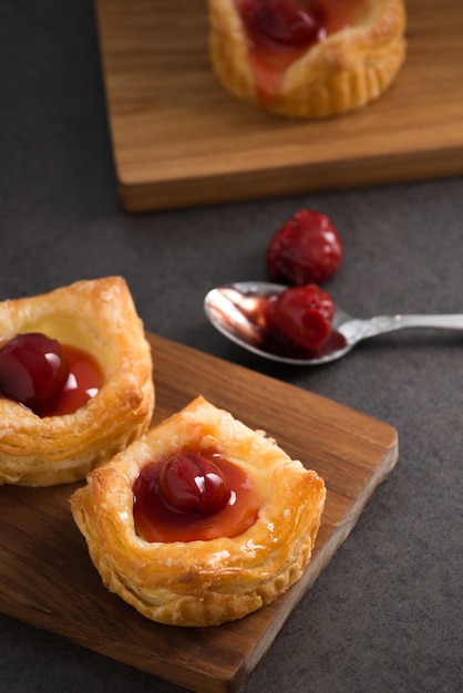 Bread danish pastry with red berries 