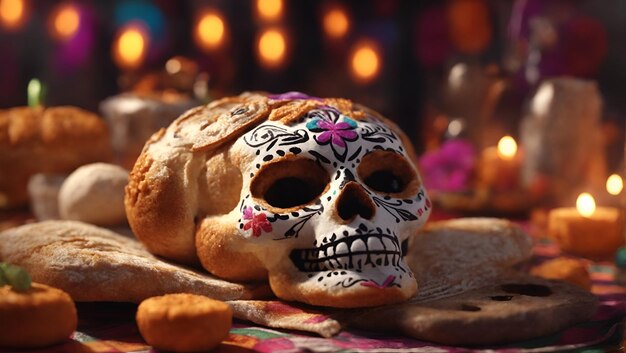 Photo bread of the dead typical food for the day of the dead mexican celebration