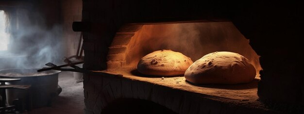 Bread from a wood stove Generative AI