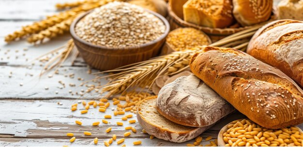 Bread and Grains on a Wooden Table