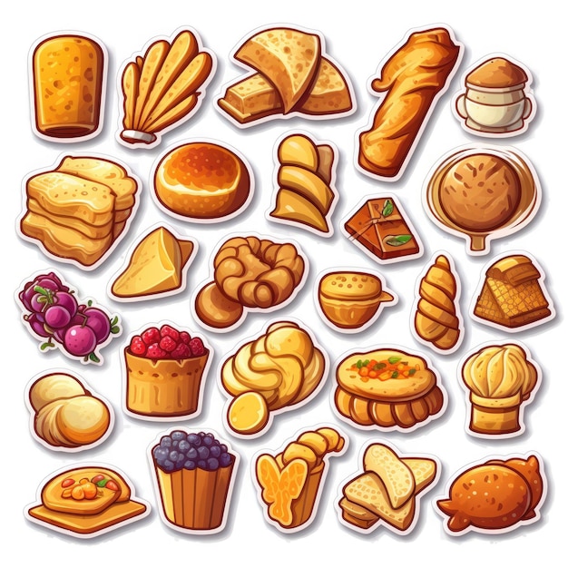 Фото Наклейка с иконами хлеба на белом фоне