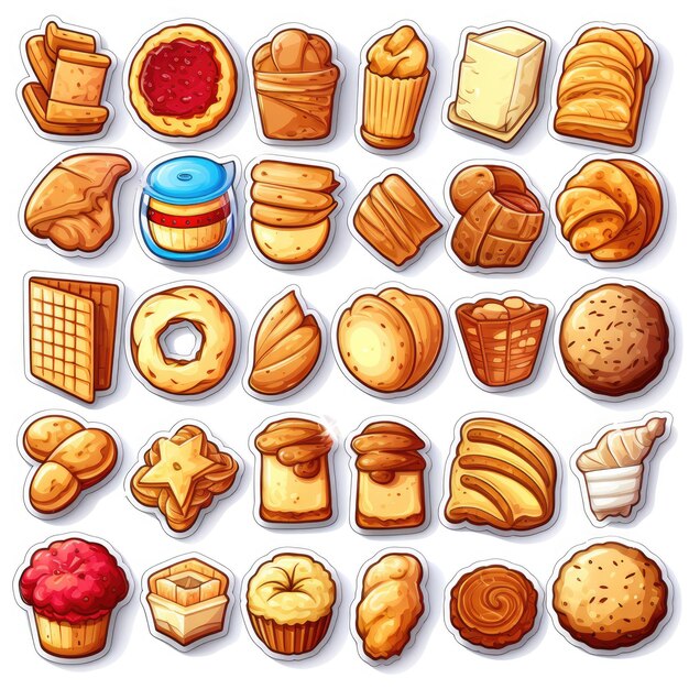 Photo bread icons set sticker on white background